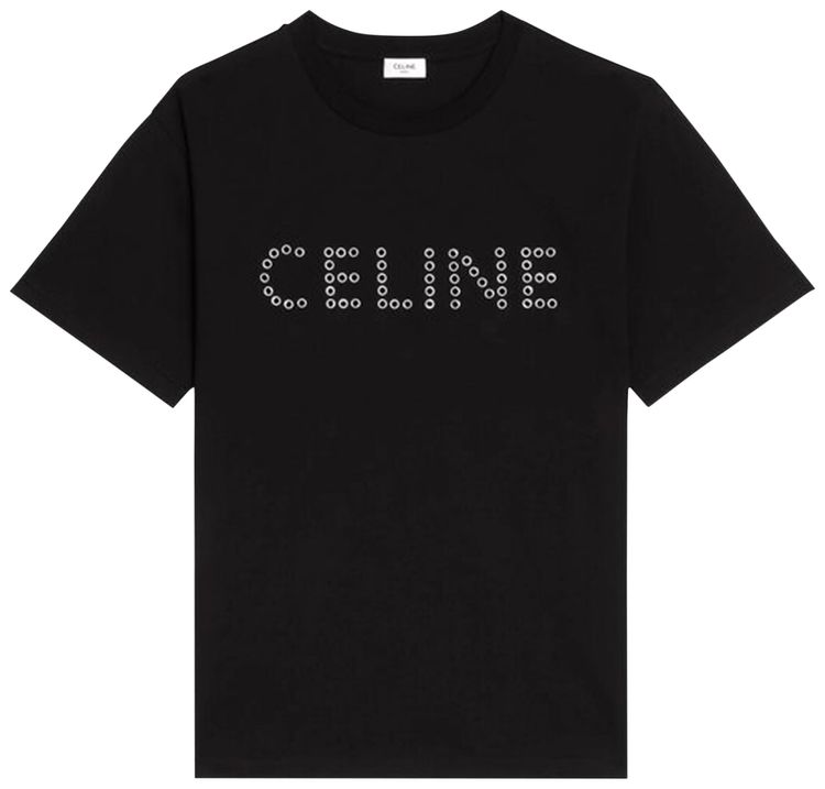 Celine Loose Eyelet Logo T-Shirt Black/Silver