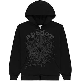 Sp5der OG Web V2 Phantom Zip Up Hoodie Black