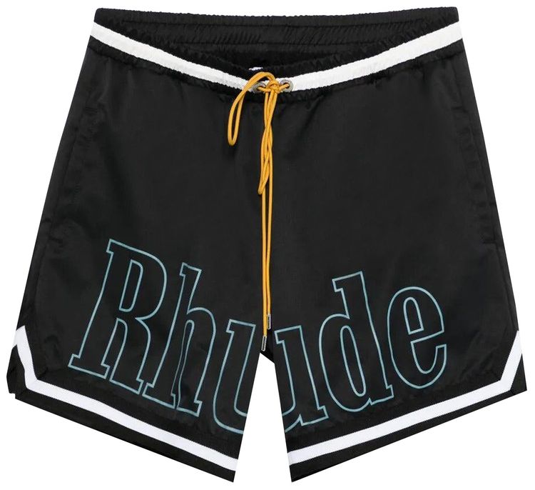 Rhude Logo Basketball Swim Shorts Black/White/Blue