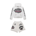 Hellstar Records Glitter Zip Hoodie and Shorts Set White