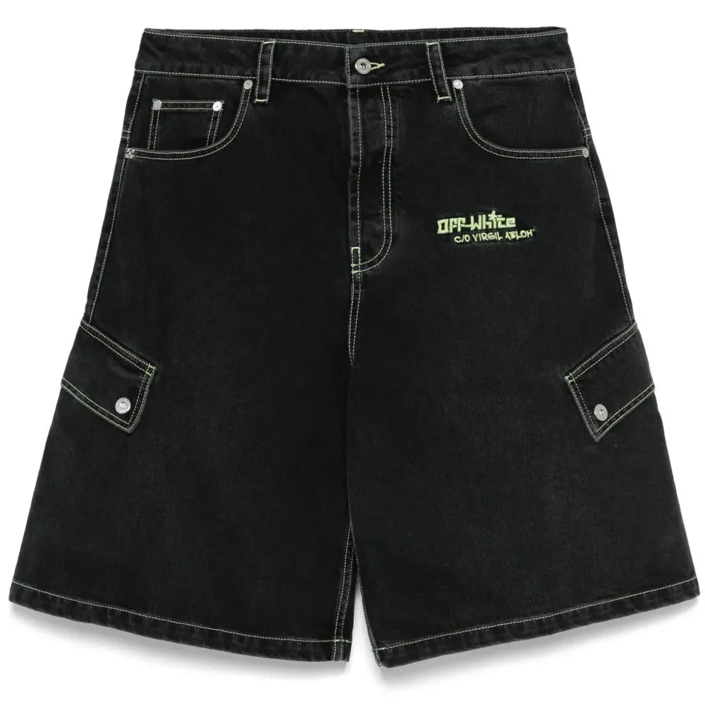 Off-White Logo Embroidered Denim Shorts Black