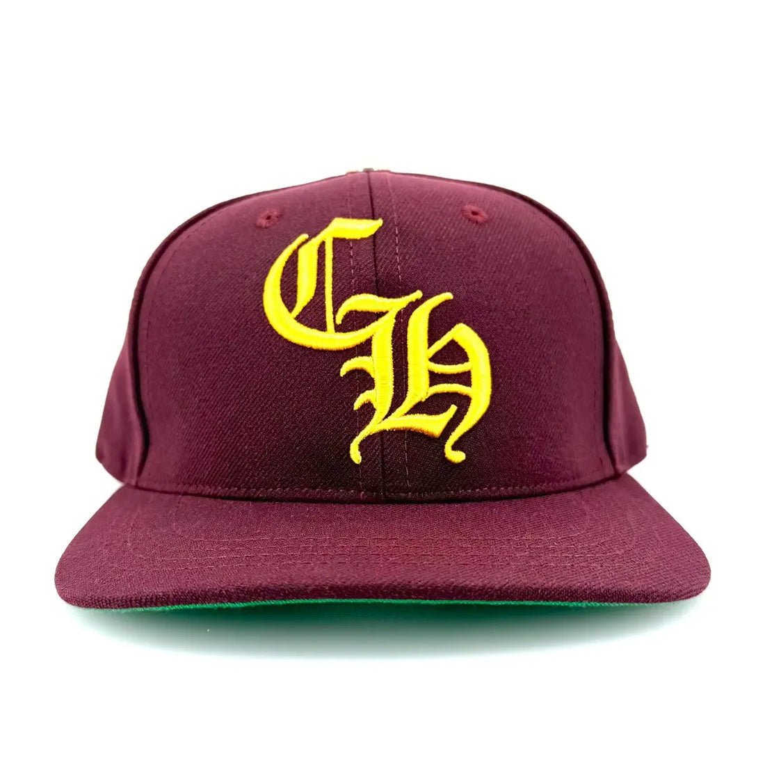 Chrome Hearts Embroidered CH Baseball Wool Cap Burgundy Gold
