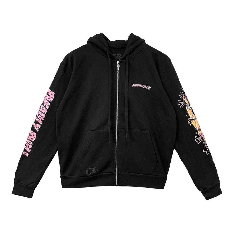 Chrome Hearts Deadly Doll Pink Cross Scroll Zip Up Hoodie