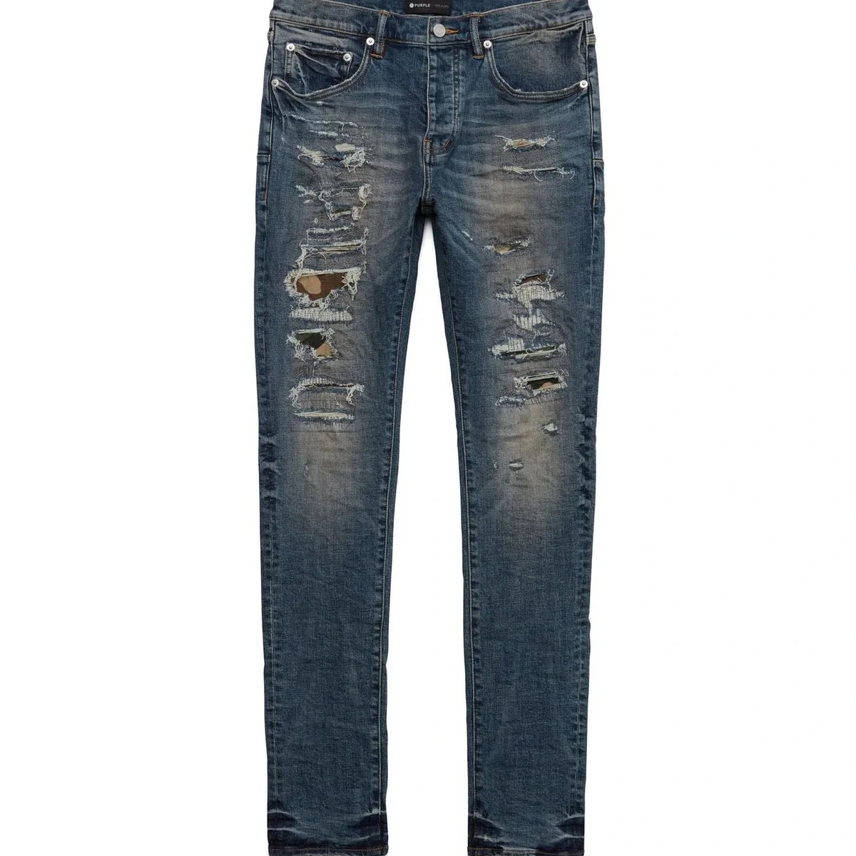 Purple Brand P001 Camo-Patch Distressed Slim-Leg Jeans In Blue