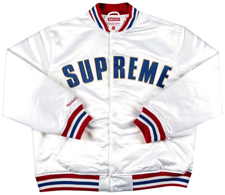 Supreme Mitchell & Ness Satin Varsity Jacket White