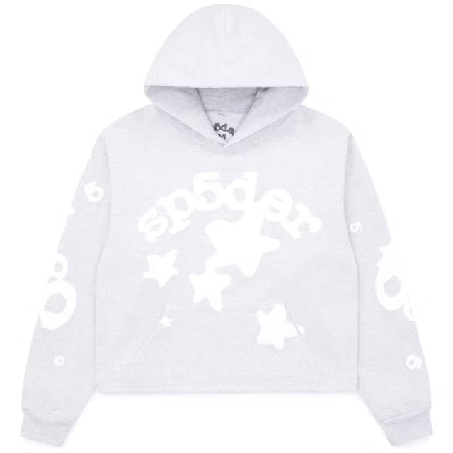 Sp5der Rhinestone Beluga Hoodie Heather Grey