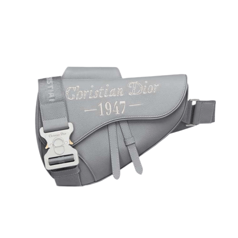 Dior Saddle Bag Grey Calfskin CD 1947 Signature