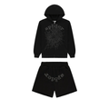 Sp5der OG Web V2 Phantom Zip Hoodie and Shorts Set Black