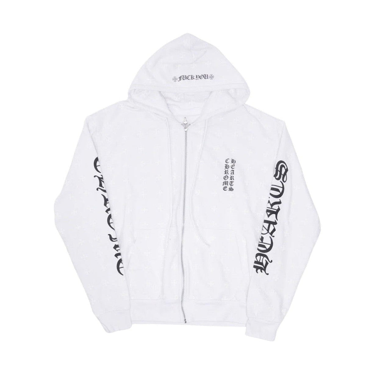 Chrome Hearts Monogram Vertical Logo Zip Hoodie White