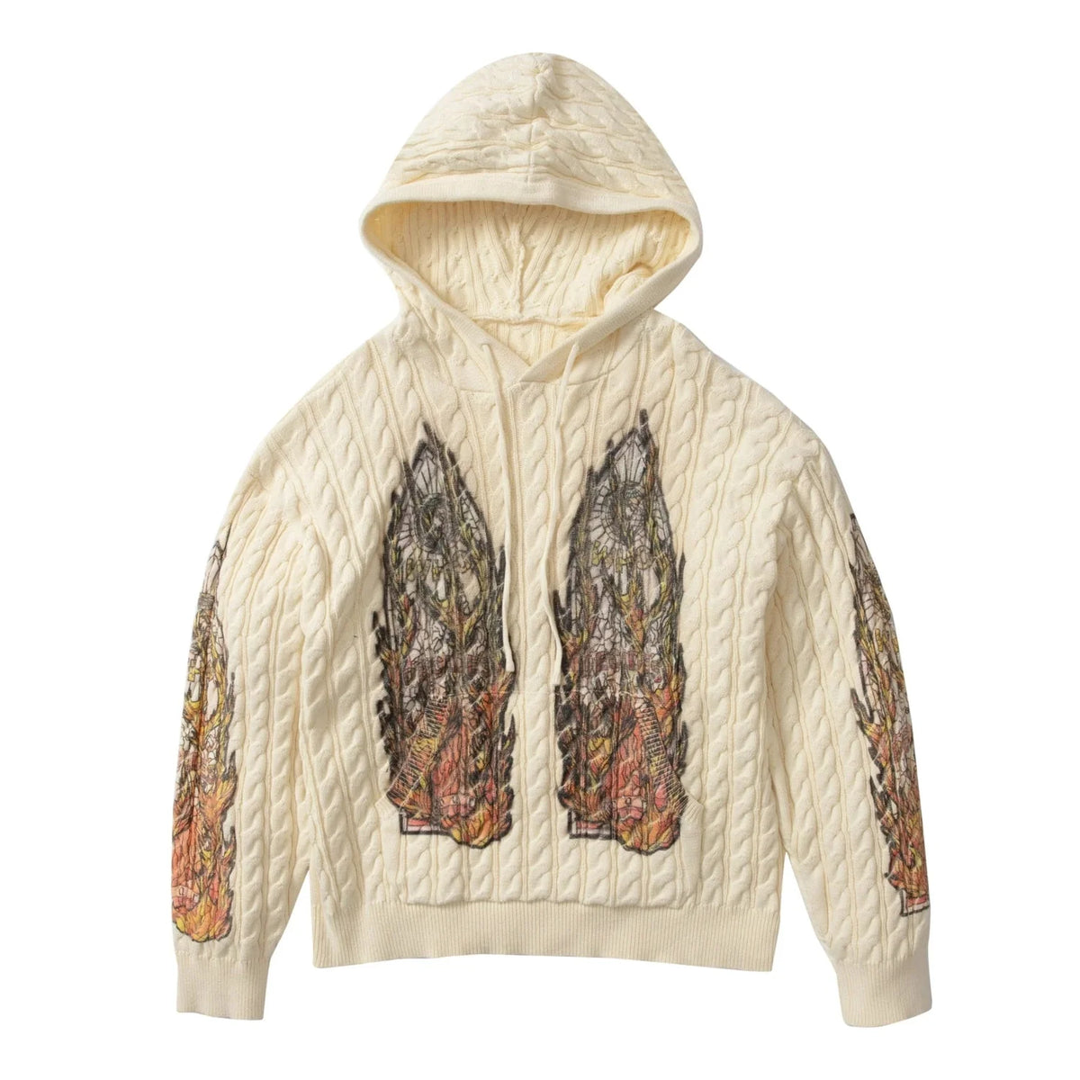 Who Decides War Flame Glass Cable Knit Hoodie Off White