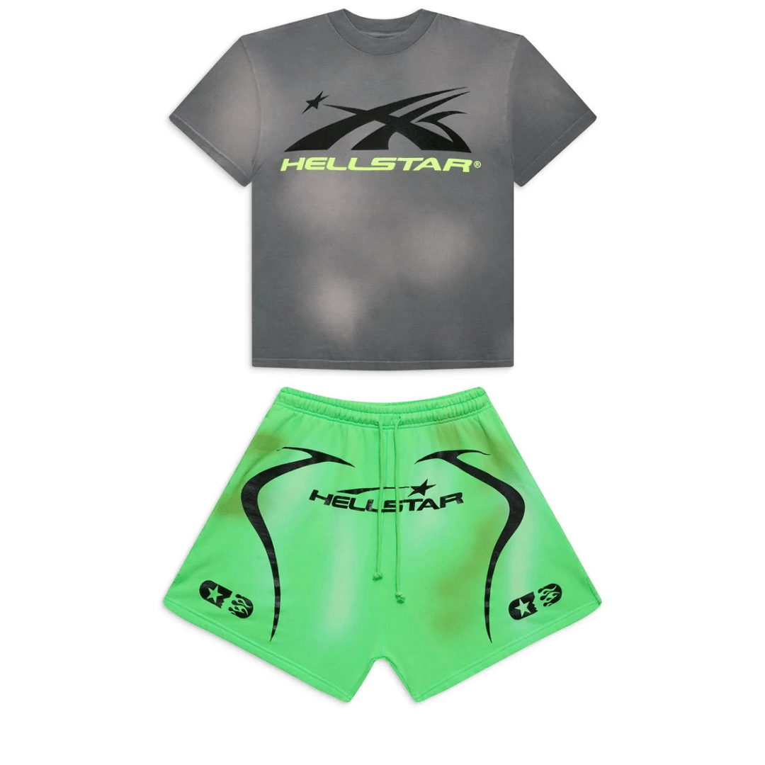 Hellstar T-Shirt and Shorts Set Grey Green