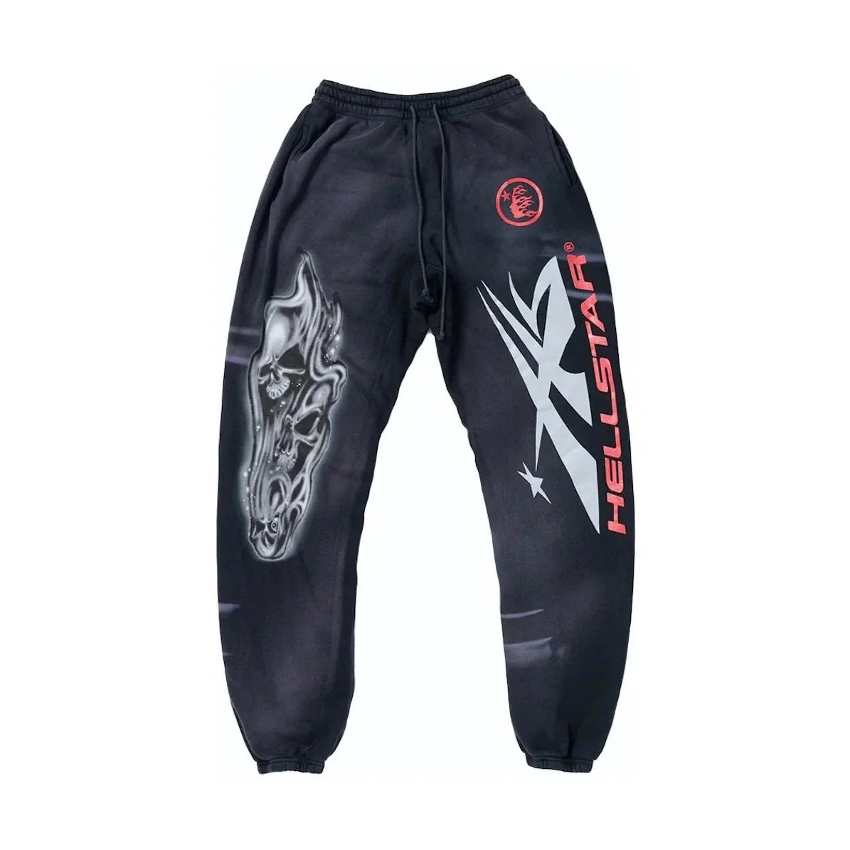 Hellstar Airbrushed Skull Closed Elastic Bottom Sweatpants Midnight Dye Black