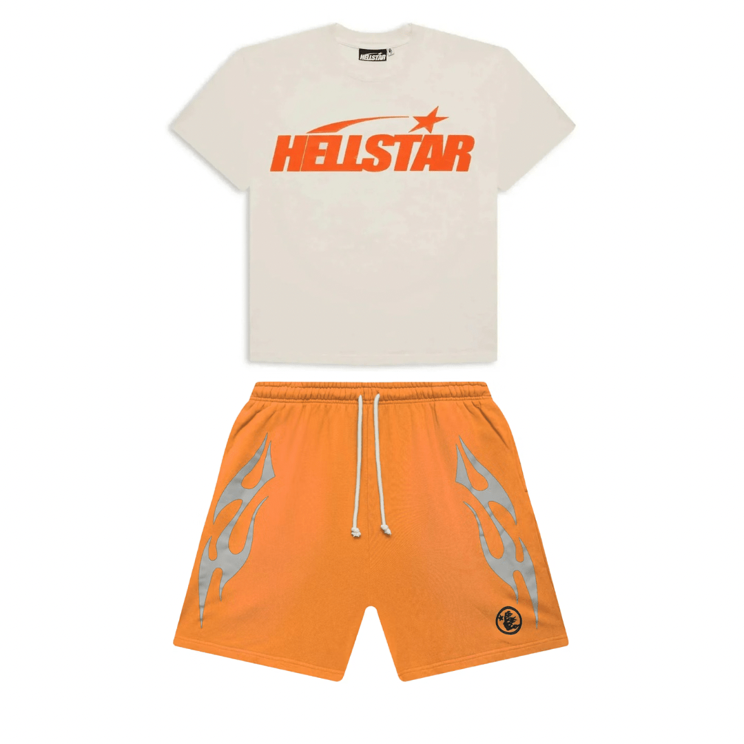 Hellstar T-Shirt and Shorts Set Cream Orange