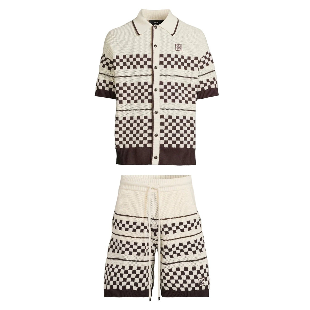 AMIRI Checkered Mesh Shirt and Shorts Set Cream Brown