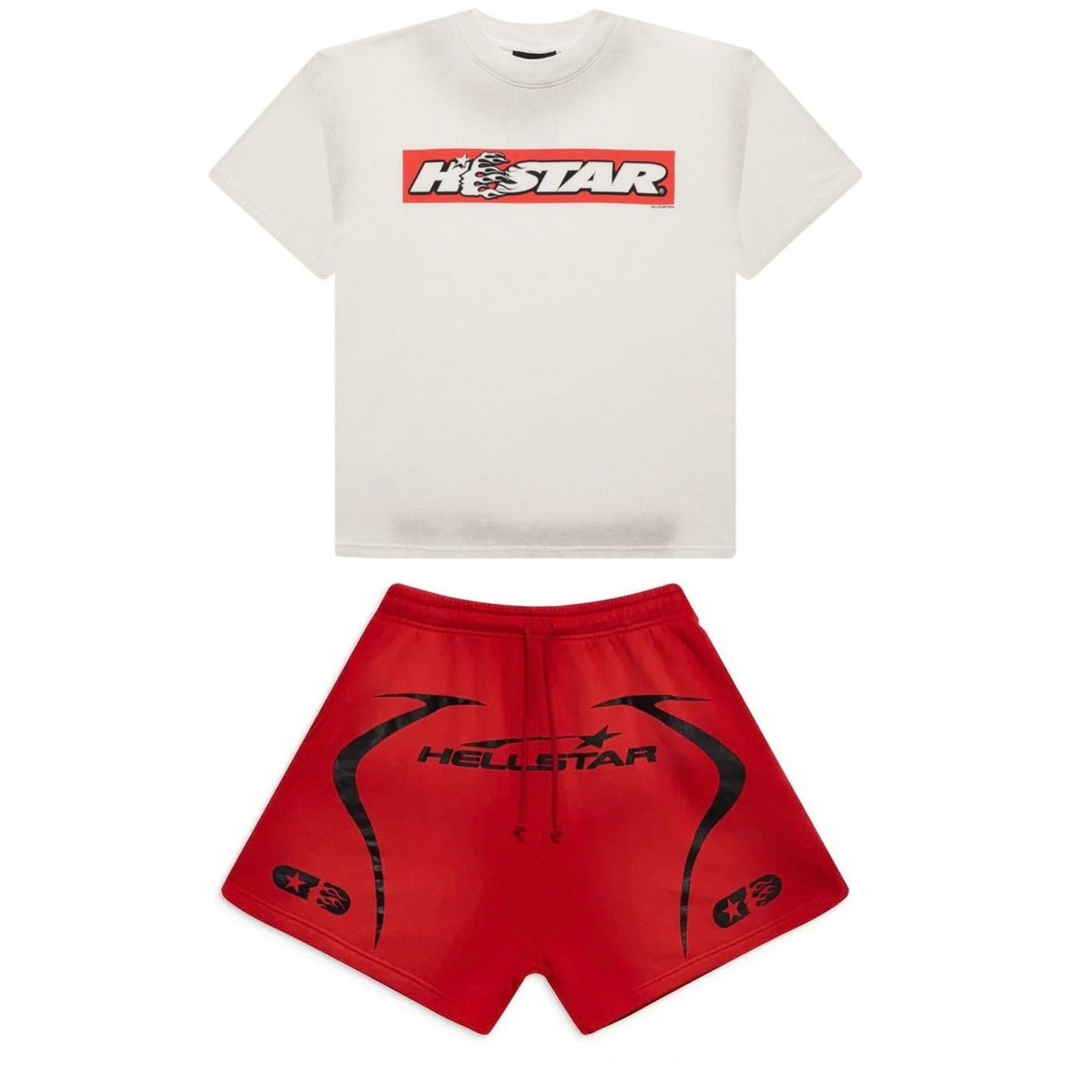 Hellstar Warm Up T-Shirt and Shorts Set White Red
