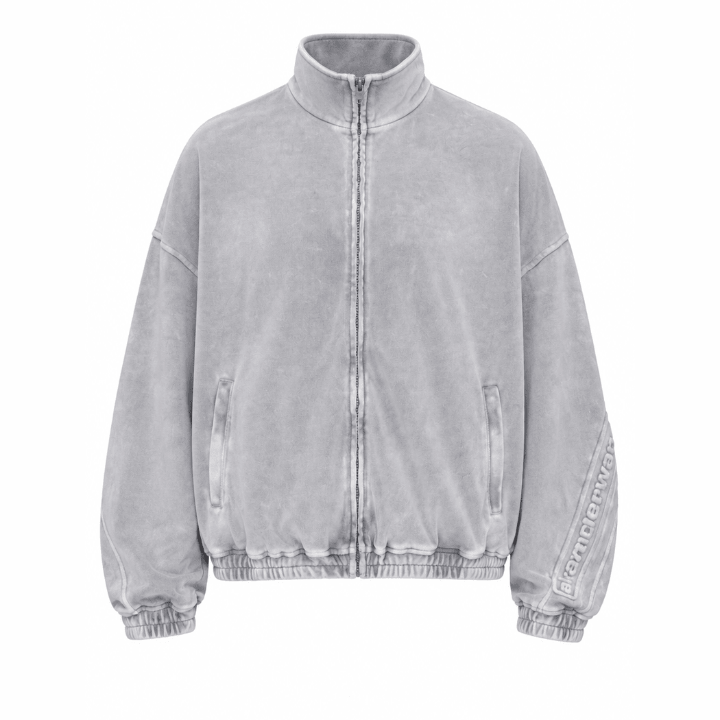 Alexander Wang Embossed Logo Track Jacket in Velour Washed Grey