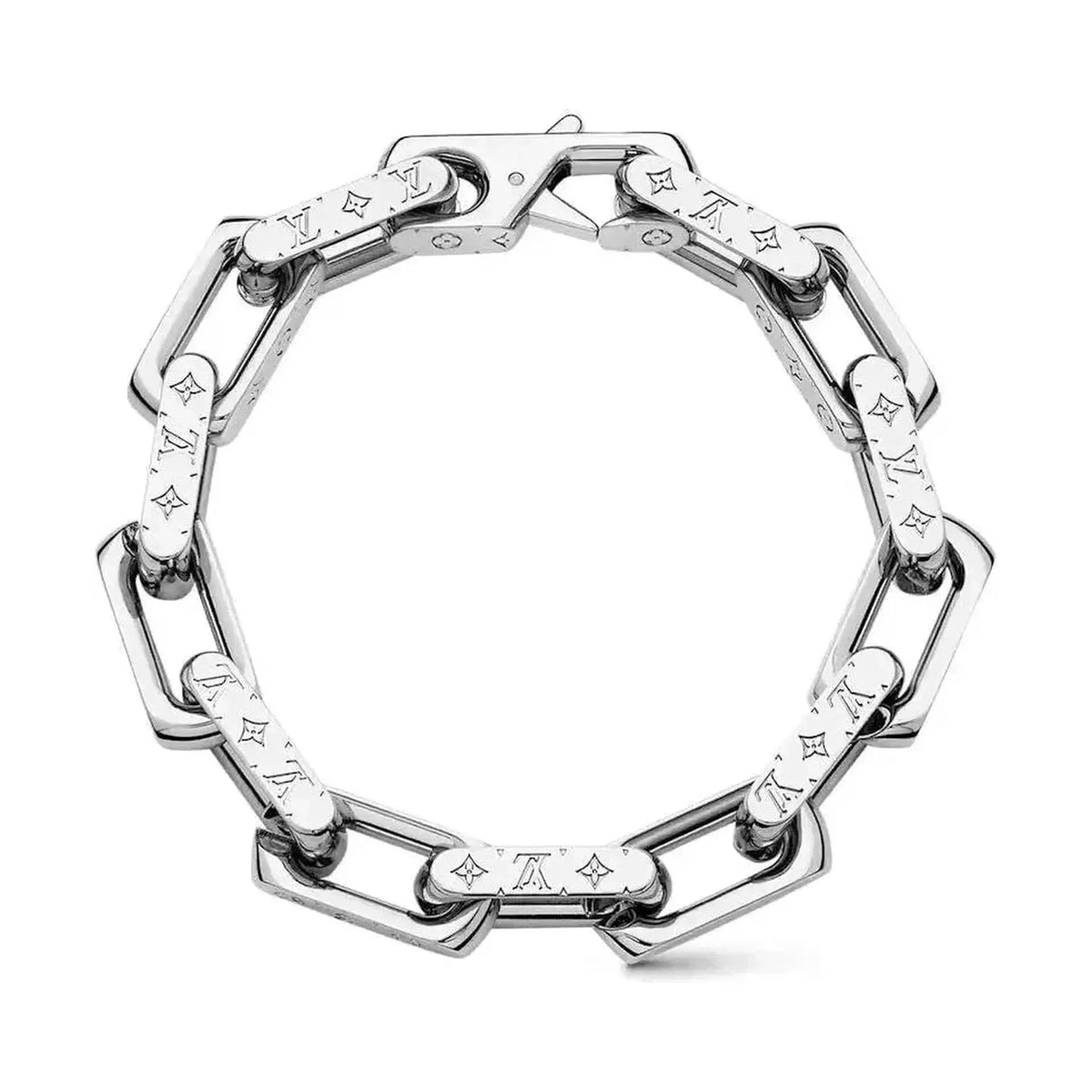 Louis Vuitton Monogram Engraved Chain Bracelet Silver