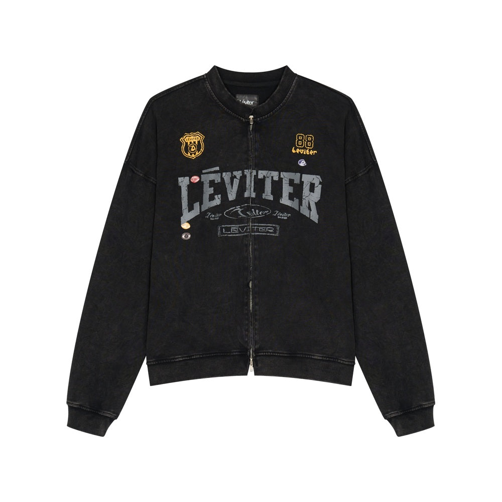 Léviter College Acid Wash Crewneck Zip-Up