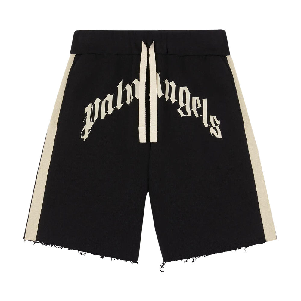 Palm Angels Curved Logo Track Sweatshorts 'Black/Ivory'