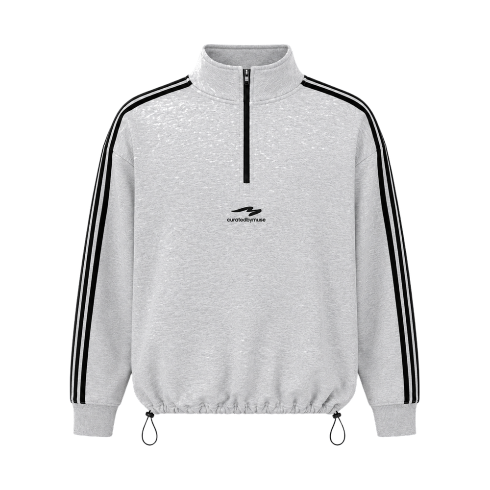 CBM French Terry Striped Quarter Zip Sports Grey