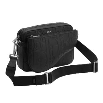 Dior Saddle Triple Pouch Leather Black Grained Calfskin