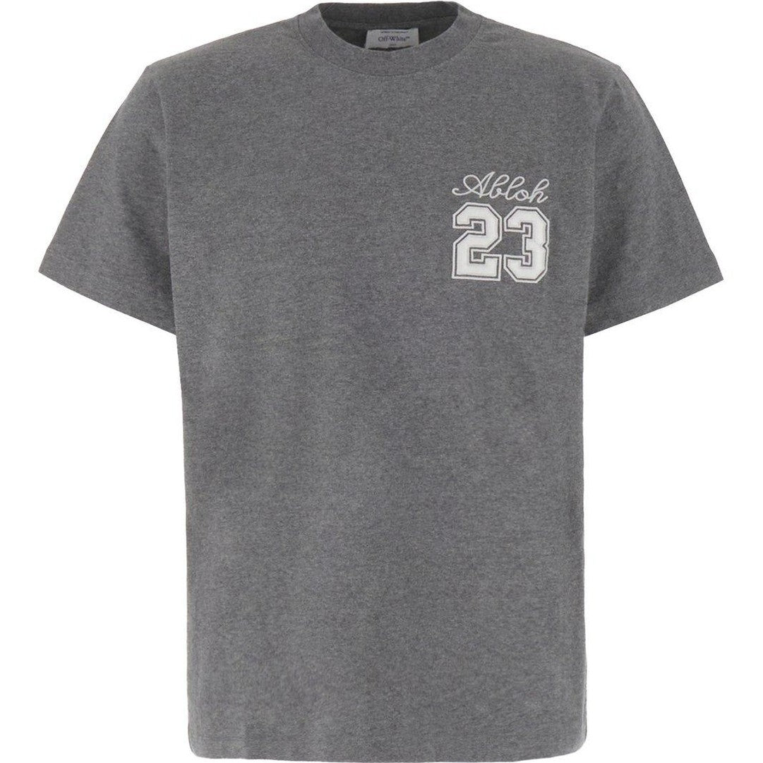 Off-White Slim Fit Crewneck T-shirt With Embroideries In Grey