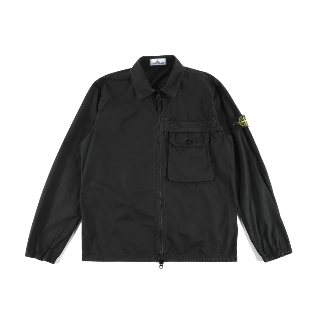 Surchemise zippée en toile brossée noire Stone-Island
