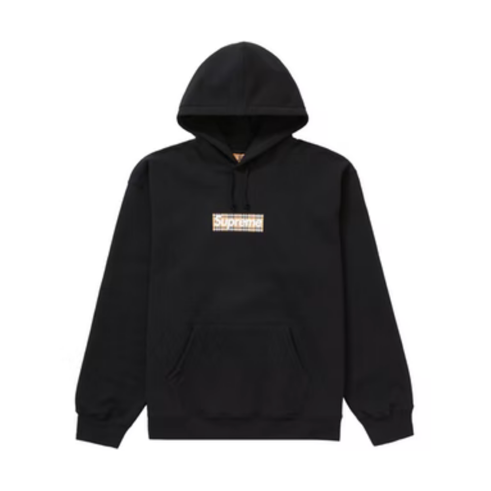 Supreme Burberry Box Logo Hooded Sweatshirt Black