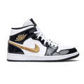 Jordan 1 Mid Vernis Noir Blanc Or