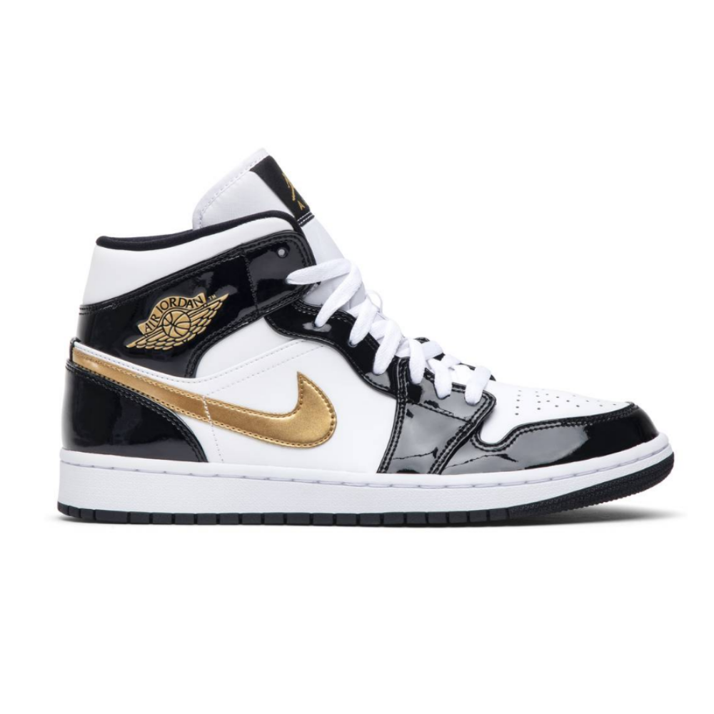 Jordan 1 Mid Vernis Noir Blanc Or