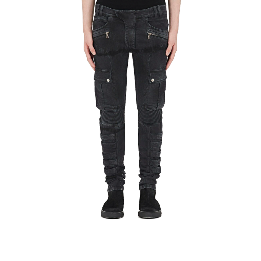 Balmain SS18 Cargo Slim Biker Jeans