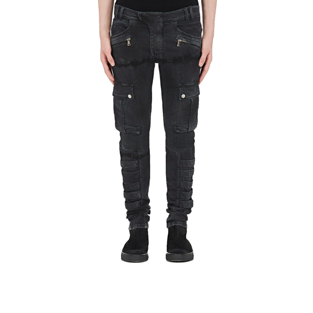 Balmain SS18 Cargo Slim Biker Jeans
