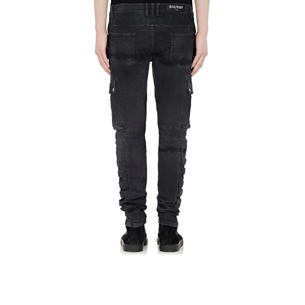 Balmain SS18 Cargo Slim Biker Jeans